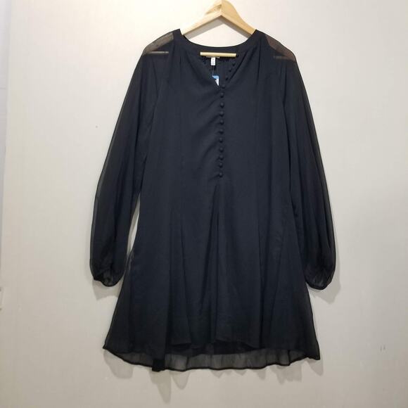 Joie Dress Womens Large Black Balloon Sleeve Caviar Polyester Button Front NWT - Picture 13 of 13